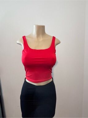 Red Square Neck Tank Crop Top - Women
